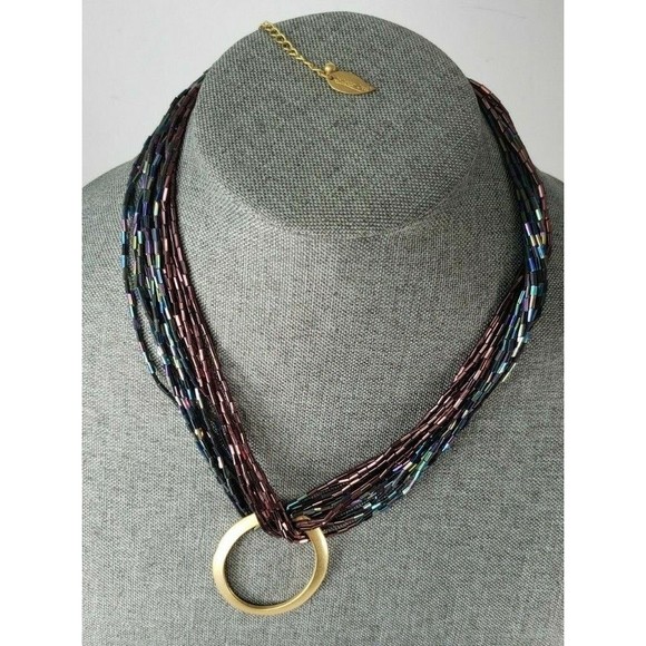 COLDWATER CREEK Iridescent Purple & Blue Glass Torsade 22 Inch Necklace - Picture 1 of 12